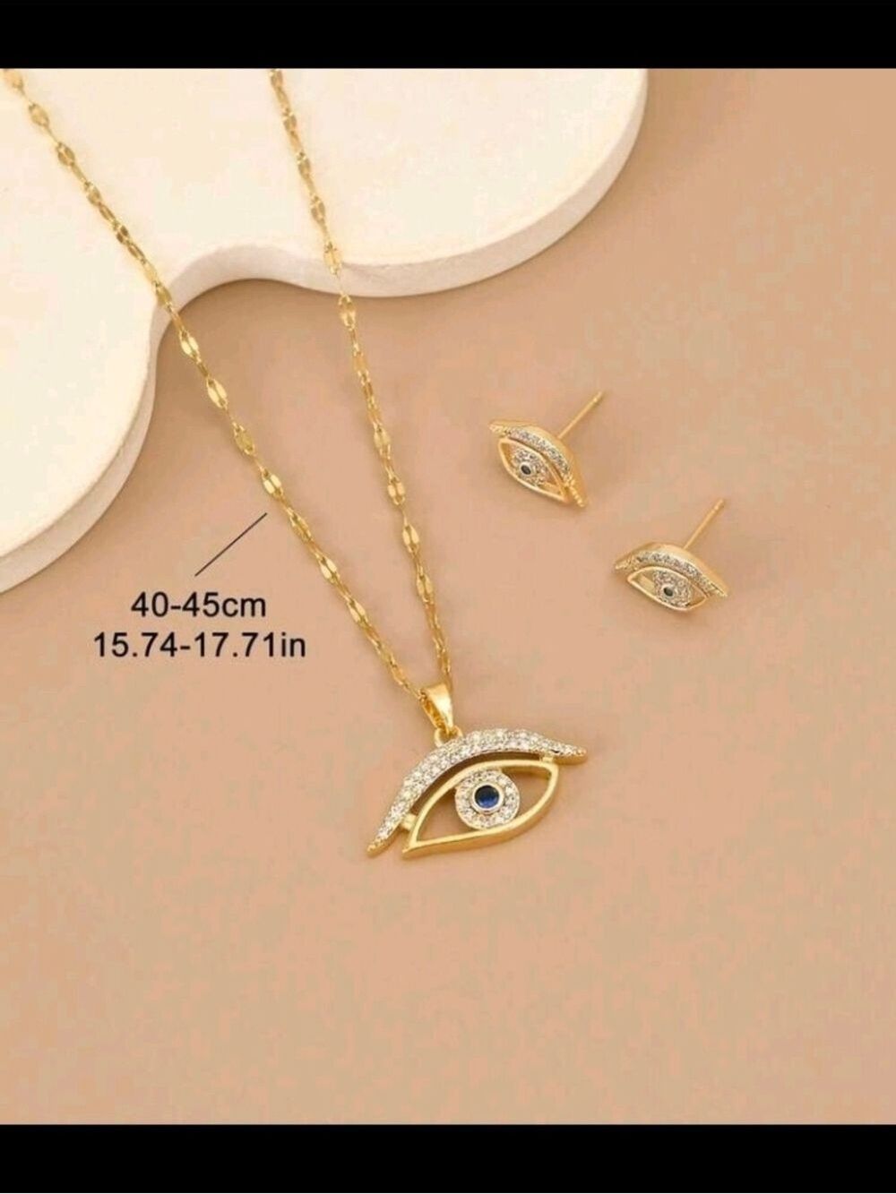 Gold Evil Eye Necklace Earrings Set - Picture 4 of 4